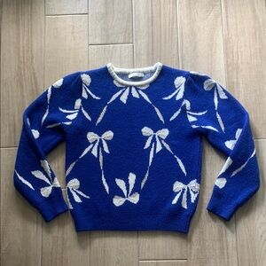 Blue and White Bow Pattern Sweater - Women’s Small
